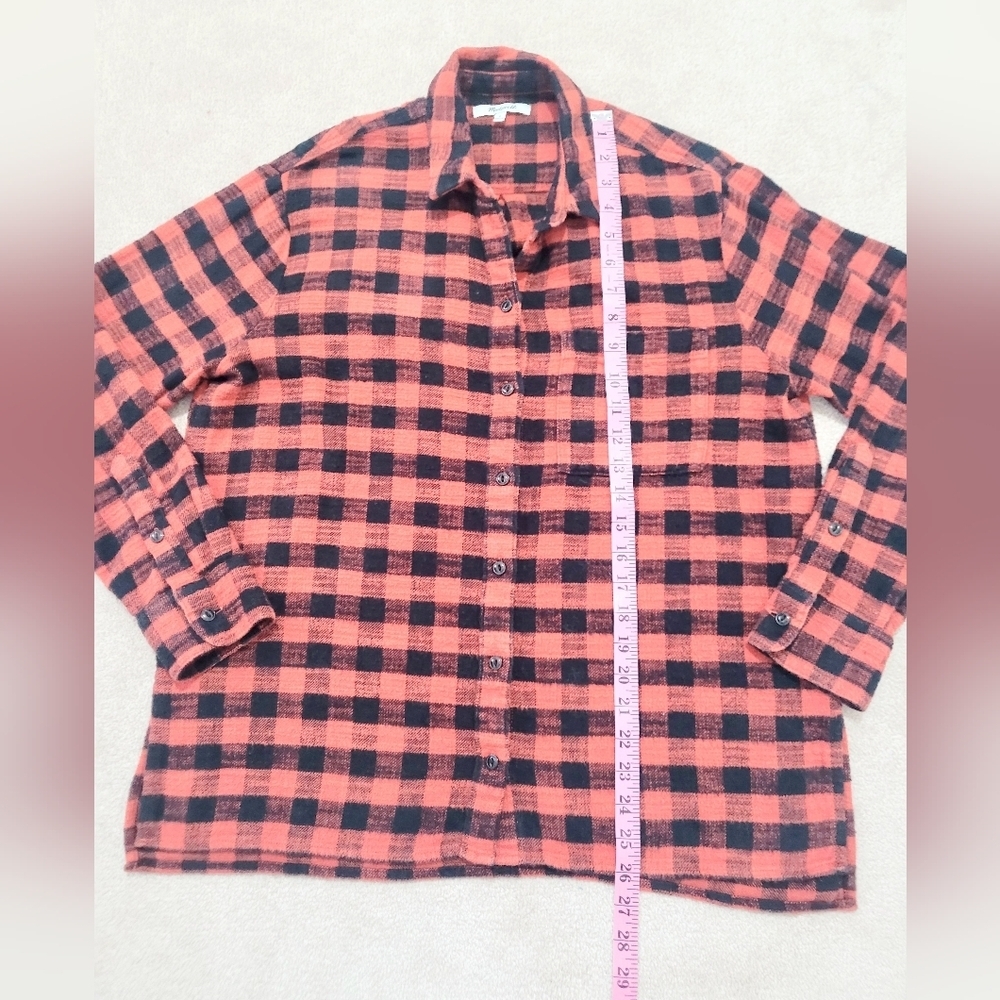 Madewell Woman Buffalo Plaid Flannel Shirt Small Red Black 100% Cotton Oversize - Picture 11 of 12